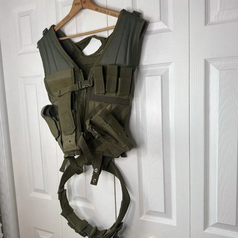 VISM NcSTAR Cross Draw Tactical Vest w/ Holster & Belt OD Green Airsoft Combat
